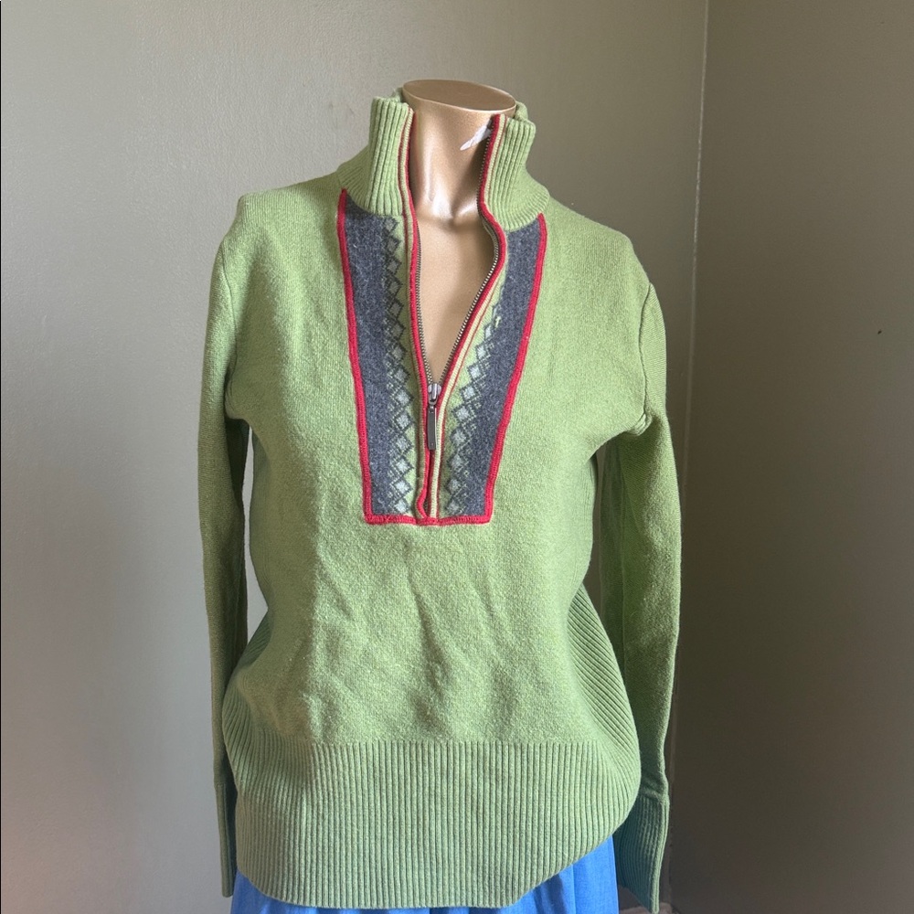 Eddie Bauer Green Half-Zip Sweater with Red and Gray Accents